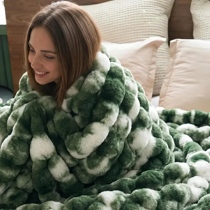 Faux Rabbit Fur Bubble Throw Blanket