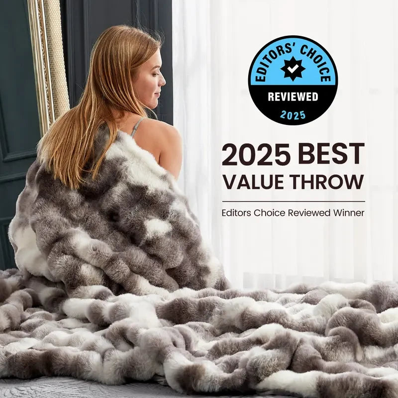 Faux Rabbit Fur Bubble Throw Blanket