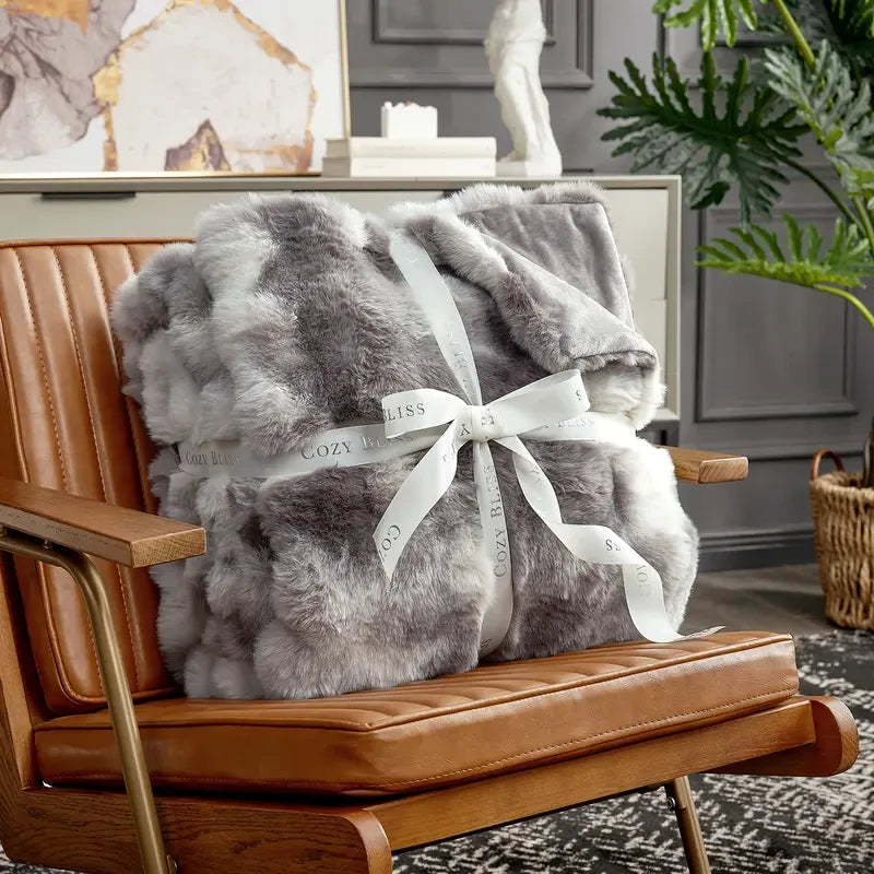 Faux Rabbit Fur Bubble Throw Blanket