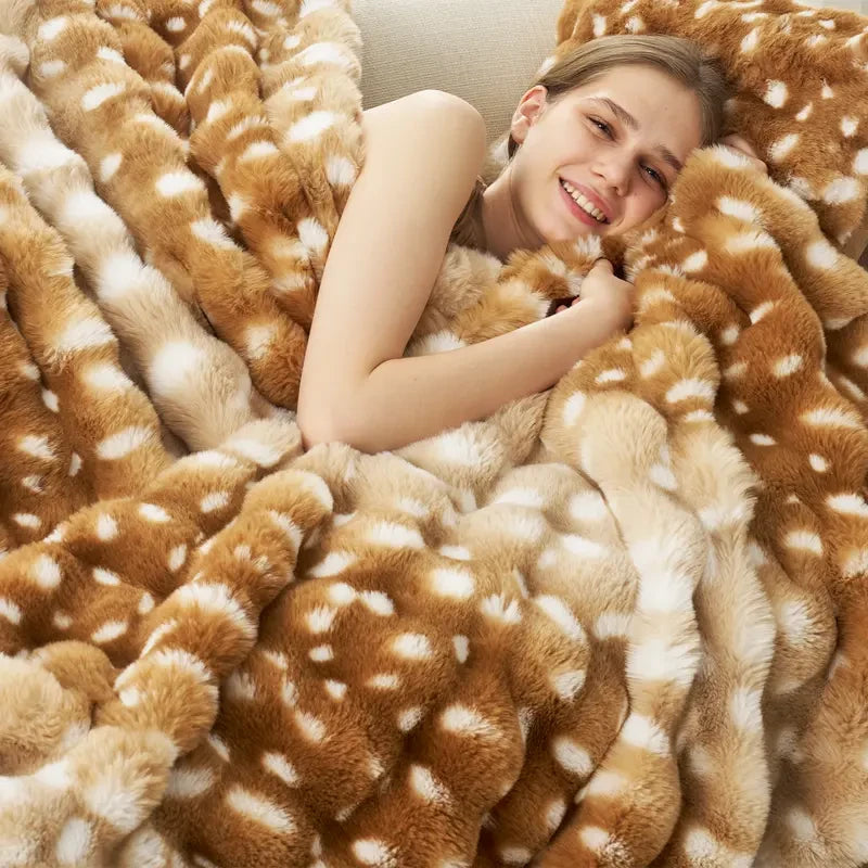 Faux Rabbit Fur Bubble Throw Blanket