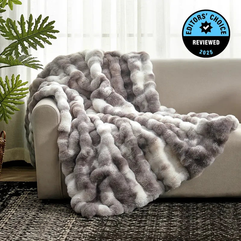 Faux Rabbit Fur Bubble Throw Blanket